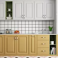 Modern Kitchen Interior With Wooden Cabinets Yellow Countertop And Tile Backsplash