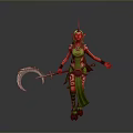 Fantasy Female Elf Character With Green Skin And Scythe Weapon