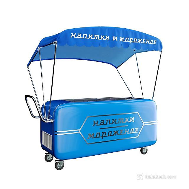 Blue Mobile Commercial Food Vending Equipment Cart With Canopy Wheel Design 3d model 