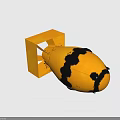 Fluffy Yellow Chick With Black Spots Standing Near Yellow Block Structure