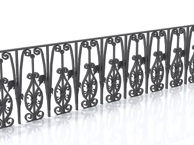 Wrought Iron Fence with Intricate Ornate Patterns for Garden Decoration 3d model