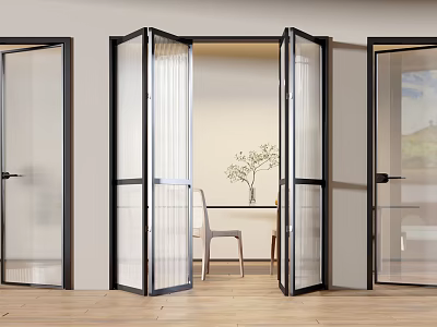 Modern Interior With Glass Folding Doors Black Frame Open Design and Living Space 3d model