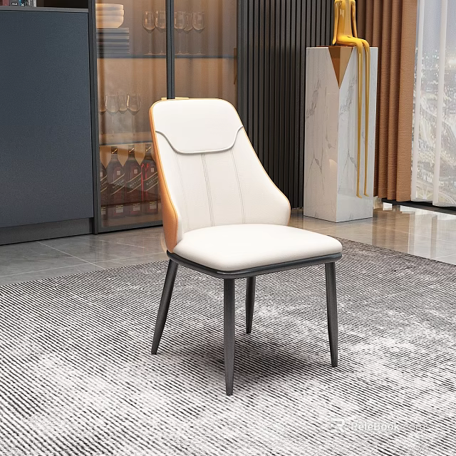 Modern Luxury Dining Chair With White Leather Seat Brown Accent Backrest And Black Metal Legs 3d model 