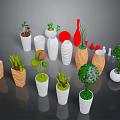 Colorful Decorative Vases With Green Plants In Different Shapes And Sizes