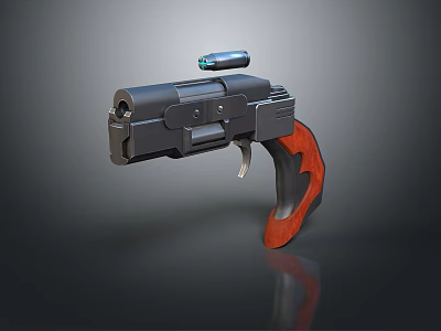 Modern Tactical Handgun With Black Body Red Wooden Grip And Blue Laser Sight 3d model