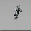 Anthropomorphic Fox Like Creature Character In Dynamic Pose With Blue White Fur And Fitted Suit