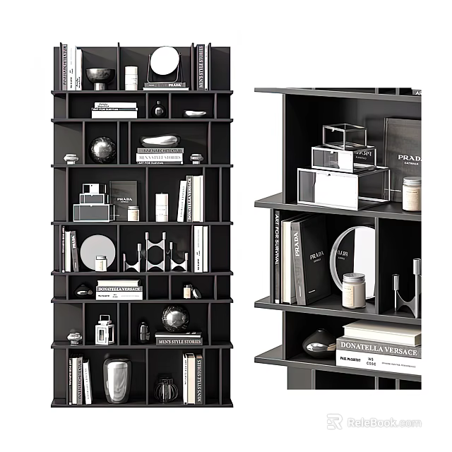 Modern Multi tiered Bookcase With Books And Decorative Items On Shelves In Living Room 3d model 