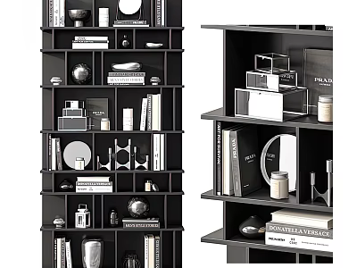 Modern Multi tiered Bookcase With Books And Decorative Items On Shelves In Living Room 3d model