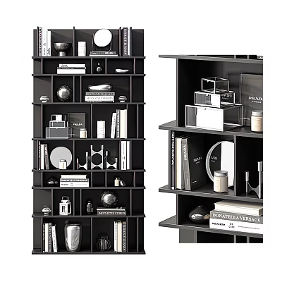 Modern Multi tiered Bookcase With Books And Decorative Items On Shelves In Living Room 3d model