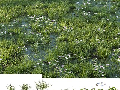 Modern Grassland Lawn Sod Water Grass Wetland Butterfly 3d model