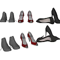 Various Style Shoes Including Sneakers And High Heels In Gray Red Black Colors