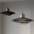 Modern Layered Metal Pendant Lights with Black and Silver Finish in Minimalist Interior