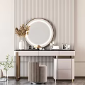 Elegant Modern Dressing Table With Round Mirror Marble Countertop And Decorative Items 3d model