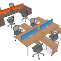 Partitioned Office Desks With Swivel Chairs And Workspace Layout 3d model