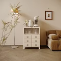 White Decorative Cabinet With Drawers Coffee Machine Vase Floor Lamp Plant And Cozy Sofa