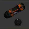 Cylindrical Weapon With Red And Black Stripes Standing And Lying Down With Igniter Label