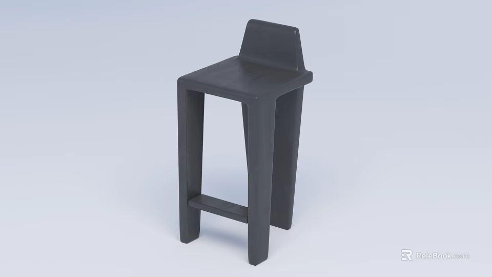 Black Modern Bar Stool With Simple Design Backrest And Supportive Crossbar 3d model 