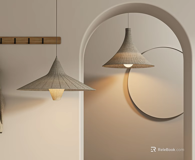 Modern Woven Pendant Light In Minimalist Interior With Archway And Circular Decor 3d model 