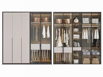 Modern Wardrobe With Glass Doors Multiple Storage Compartments Hanging Sections And Organized Clothes 3d model