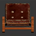 Red Velvet Accent Chair With Orange Armrests And Button Tufted Backrest