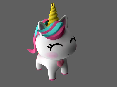 Cute White Unicorn Toy With Yellow Spiral Horn Colorful Mane And Heart On Chest 3d model