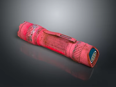 Red Flashlight Design With Textured Surface Lanyard Hole And Bottom Logo 3d model