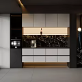 Modern Black And White Sideboard Cabinet With Marble Backsplash And Storage 3d model
