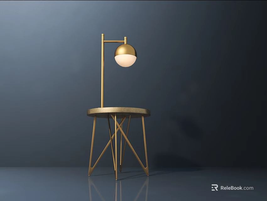 Stylish Single Sofa with Gold Table Lamp and Dark Blue Background Design 3d model