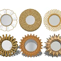 Decorative Mirrors with Various Stylish Frame Designs Including Sunburst and Woven Patterns 3d model