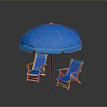 Blue Patio Umbrella And Orange Frame Folding Chairs For Outdoor Use