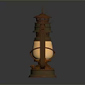 Antique Vintage Kerosene Lamp With Metal Frame And Glass Shade Design