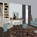 Modern Dressing Table Interior With Wardrobe Sofa Painting And Rug