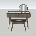 Modern Wooden Dressing Table With Round Mirror And Matching Stool 3d model