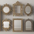 Decorative Mirrors With Ornate Golden Frames In Various Round Square Oval Shapes 3d model