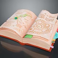 Open Red Cover Book With Hand Drawn Diagrams Notes And Colorful Bookmarks