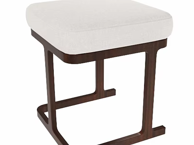 Modern Sofa Ottoman With Dark Brown Wooden Frame And Light Beige Fabric Cushion 3d model