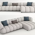 Comfortable Light Gray L shaped Sectional Sofa with Navy and Brown Decorative Cushions 3d model