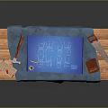 Wooden Workbench With Blue Cloth Design Blueprint And Tools Hammer Pencil Tape Measure Book Ruler