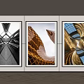 Modern Wall Art Decor with Black White Geometric and Golden Spiral Architecture Paintings