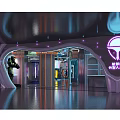 Futuristic Sci Fi Robot Base Interior With Glowing Signage And Metallic Structures 3d model