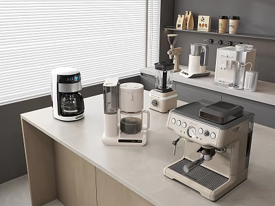 Modern Kitchen Countertop Featuring Various Appliances Coffee Machine And Blender 3d model