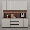 Modern Minimalist Sideboard Featuring White Cabinet Doors And Wooden Countertop With Decorative Accents