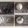 Modern Kitchen Cooking Appliances With Gas Stove Pans Teapot And Control Knobs 3d model
