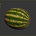 Fresh Ripe Watermelon With Green And Yellow Striped Smooth Surface On Grey Background