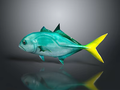 Vibrant Turquoise and Yellow Fish With Shiny Body on Gray Background and Clear Reflection 3d model