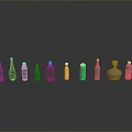 Household Items Different Colors And Shapes Bottles Arranged On Black Background With Reflections