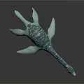 Turquoise Spotted Plesiosaur With Open Mouth Sharp Teeth And Flippers 3D Model On Dark Background