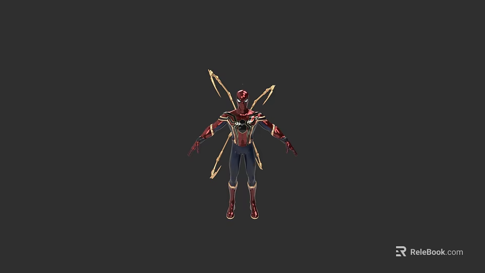 SpiderMan Game Movie Character With Red Blue Suit And Gold Mechanical Arms 3d model 