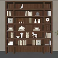 Modern Wooden Bookcase With Open Shelves Books Sculptures Vases And Decorative Items