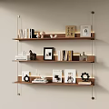 Wooden Wall Mounted Shelves With Books Photo Frames And Decorative Figurines